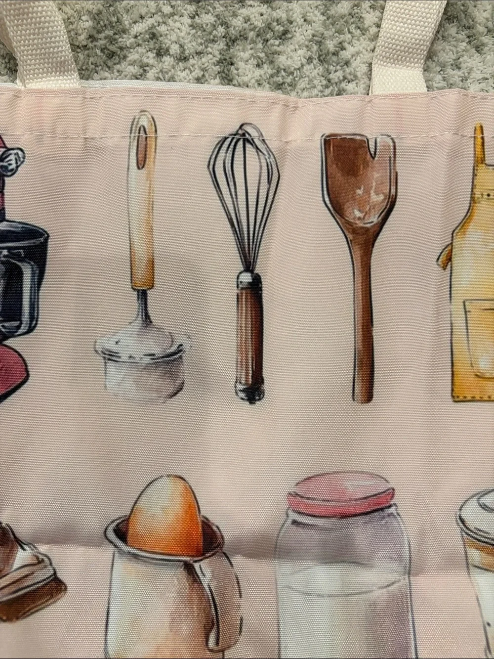Kitchen Baking Poly Canvas Tote Bag in Light Pink with Cute Baking Print NWT